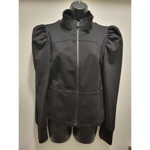 Zara Black Puff Balloon Sleeve Zip Jacket Womens Large Classy Sleek